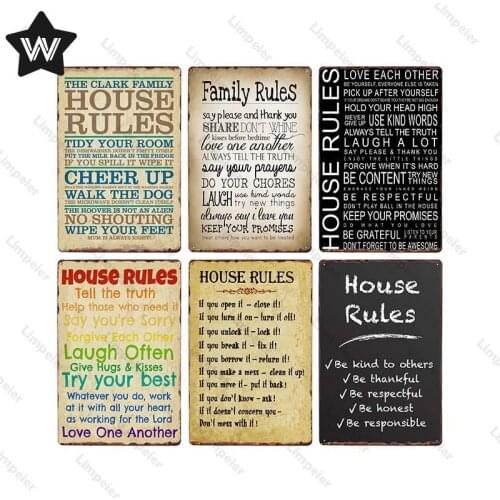 House Rules Metal Sign Tin Plaque Vintage Metal Poster Tin Sign Retro Shabby Wall Sticker Metal Plate for Man Cave Family Decor