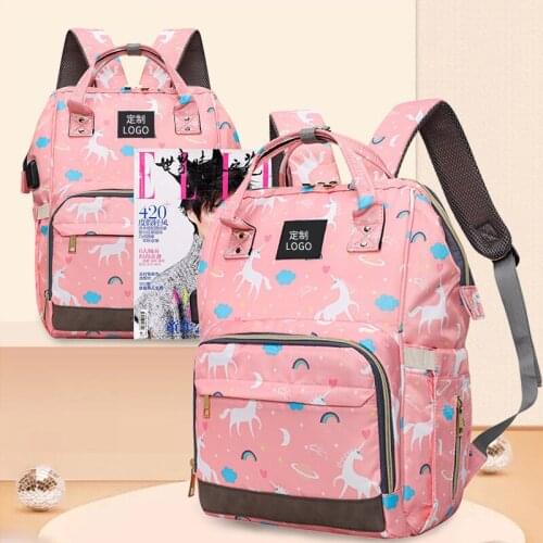 Fashion Printed Multi-functional Insulated Mummy Backpack USB Pregnant Women Mom and Baby Nursing Mummy Bag