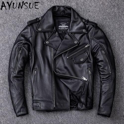 2021 Fashion Leather Jacket Men Streetwear Motorcycle Cowhide Coat Korean Mens Clothing Zipper Chaqueta Cuero Hombre WPY3738