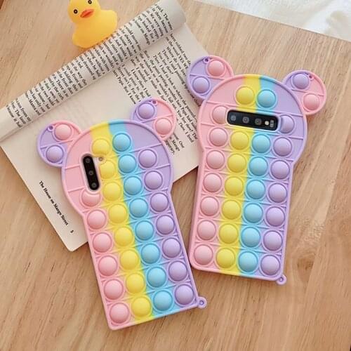 Reliver Stress Fidget Toy Push It Bubble Case For Samsung S21 S20 Plus Note 20 Ultra S10 Rainbow Soft Silicone Phone Cover
