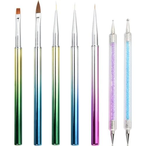 7pcs 3D Nail Art Brushes Set Nail Liner Ombre Brush Nail Painting Design Pen Brushes Acrylic Rhinestone Handles Nail Art Pens