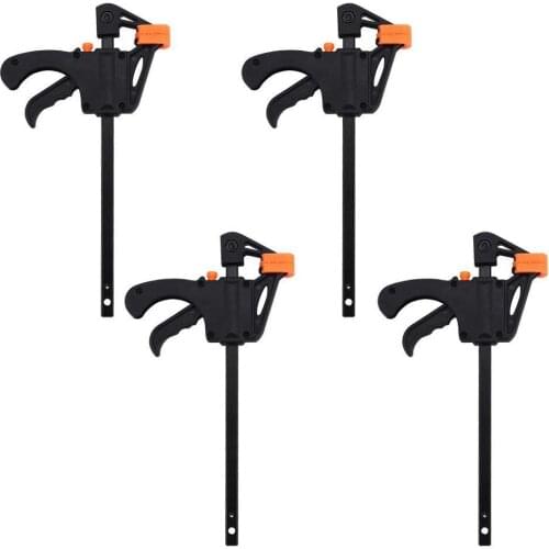 HLZS-Plastic F Clamps Set 4-Piece, 100mm 4 inch Bar F Clamps Clip Grip Quick Ratchet Release Woodworking DIY Hand Tool Kit