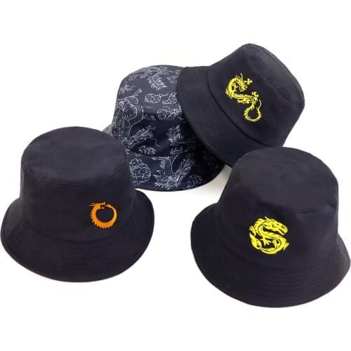 New Dragon Bucket Soft Panama Hat Punk Black Cartoon Outdoor Vacation Protection Fisherman Caps Women Mens Hip Hop Foldable Gift