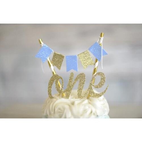 Custom numbers Golden blue boy One Cake Topper, First birthday cake topper, ONE Smash Cake Set (Cake Topper and banner)