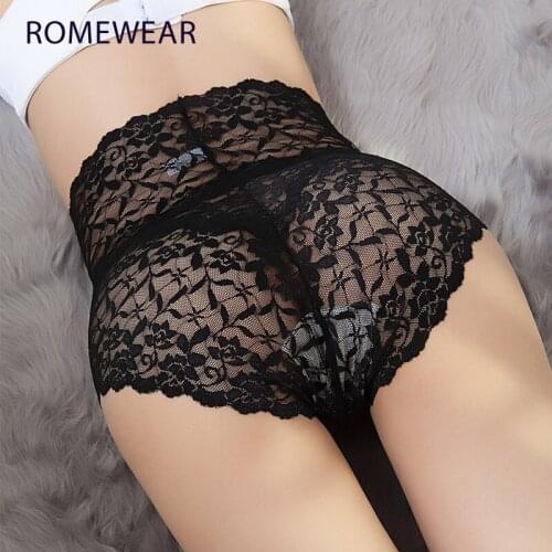 See Through Panties Sexy Transparent Lace Womens Briefs High Waist Comfort Cotton Crotch Female Underwear Seamless Hip Lingerie