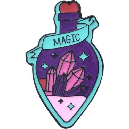 Purple Potion Bottle Metal Enamel Brooch Geometry Shiny Gems Magic Bottle Badge Pin Creative Trendy Costume Jewelry Gift