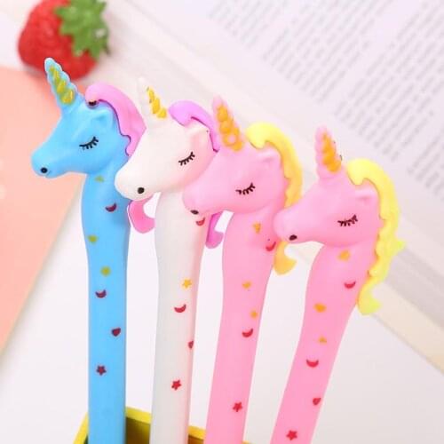 2Pcs Kawaii Unicorn Print Gel Pen 0.5mm Black Ink Student Pen Cute Cartoon Stationery Pony Signature Pen School Pffice Supplies