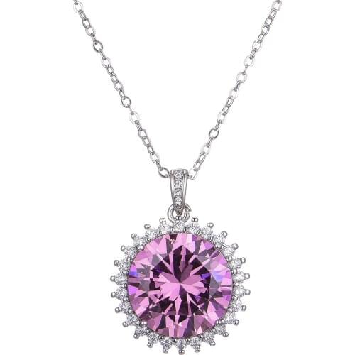 Sun Flower 5ct Pink Diamond Pendant 925 Sterling Silver Promise Wedding Pendants Necklace For Women Charm Party Choker Jewelry
