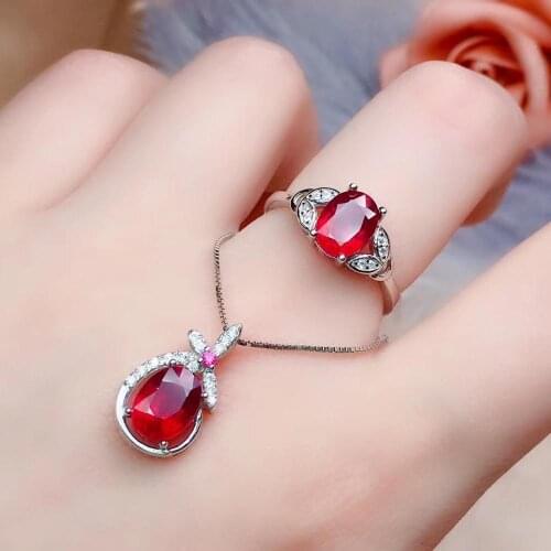 The Best Wedding Gift Natural Ruby jewelry set Natural Real Ruby 925 sterling silver 1pc Ruby pendant,1pc Ruby ring