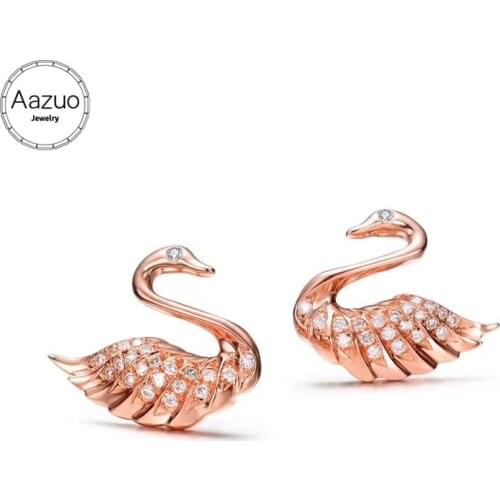 Aazuo 100%18K Rose Gold White Gold Real Diamond Animal Swan Stud Earring For Woman Girls Trendy Earring For Wedding Party Au750