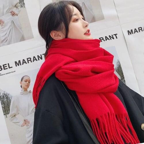 New Woman Winter Scarf Fashion Female Shawls Cashmere Handfeeling Winter Wraps Solid color Winter HijabScarf Wholesale