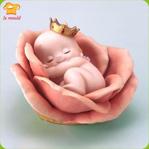 3D Baby Rose Candle Molds Royal Valentines Day Wedding Birthday Cake Silicone Mould Clay Tools