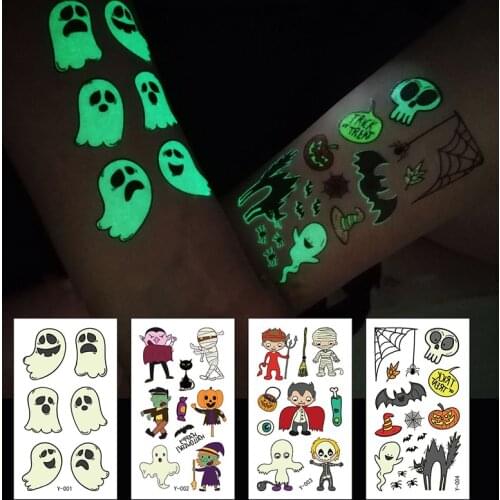 1pcs Luminous Tattoo Halloween Party Cartoon Pirate Unicorn Temporary Body Sticker Disposable Waterproof Tatouage Temporaire