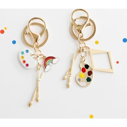 Creative Sketchpad Brush Rainbow Keychain Car Keychain for Women Accessories Couple Pendant Charm Llaveros Originalese