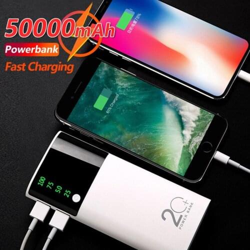 Outdoor Quick Charger 50000mah Power Bank 2 USB Digital Portable External Battery Flashlight Suitable for Xiaomi IPhone Samsung