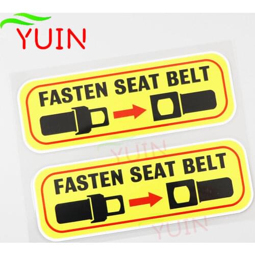2 X Fasten Seat Belt Car Sticker Caution Safety Strap Applique PVC Body Decoration Auto Accessories Waterproof Decal 16*5cm