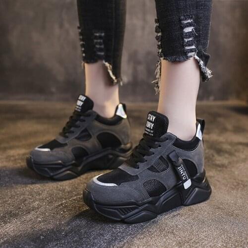 Suede Leather Women Sports Shoes Womens Wedges Lace-up Platform Sneakers Female Vulcanized Shoes Woman Autumn Spring Sneakers