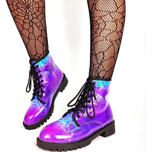 Brand Big Size 43 Cool Skulls Butterfly Rose Flowers Printed Gothic Style Ankle Booties Fashion Boots Street Women Shoes