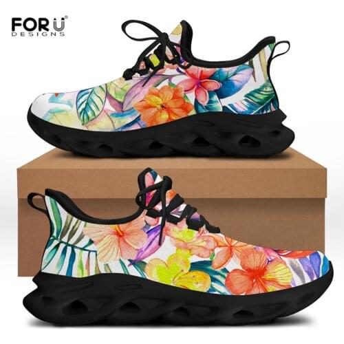 FORUDESIGNS Women Casual Sneakers Hawaiian Hibiscus Design Ladies Flats Shoes Lace Up Breathable Mesh Footwear For Girls 2021