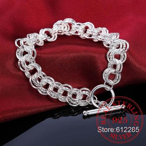 Fashion 925 Sterling Silver Link Chain Bracelet Europe Style Fine Jewelry For Women Girls Charm Bracelets Wedding Party Jewelry