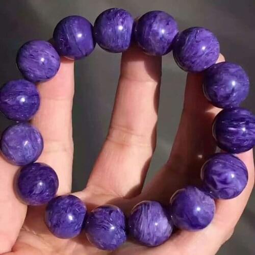 15mm Genuine Natural Charoite Bracelets Women Men Stretch Crystal Round Bead Natural Stone Bracelet