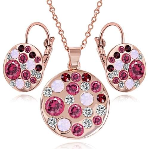 Tassina Moon Round colar Ethnic Jewelry Sets Crystal Rose Golden Color Colorful Necklace Earrings Set Female Fashion Jewelry