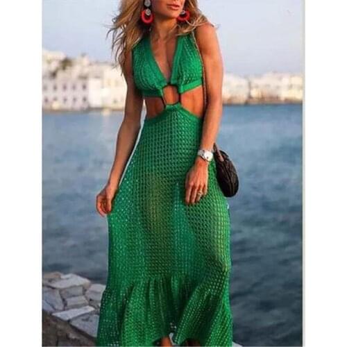 Womens Bohemian Style Sleeveless Maxi Dress Summer Sexy Hollow Out Dress