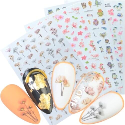 1 Sheet Ultra thin Back Gummed 3D Nail Stickers Flower Patterns Self-adhesive DIY Nail Art Decoration