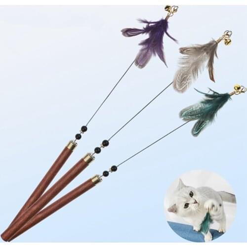 1PC Cat Teaser Wand Chicken Feather Kitten Training Toy Cat Interactive Toy With Bell Kitten Teaser Stick Cat Toy Pet Supplies