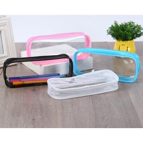 100pcs/lot Clear PVC Pen Pencil Case with Zipper, for School Office Stationery, Portable Transparent Pencil Bag Makeup Pouch