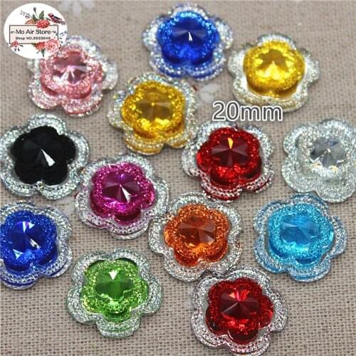20pcs/lot flower shape mix colors shiny resin rhinestone flatback cabochon for DIY hair bow center