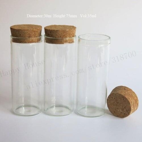 30 x 35ml Empty Clear Glass Tube with Wood Cork 35cc Glass Sample Vials Cork Stopper Tube Used for Display Jewelry Flowers
