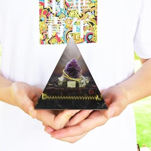 Large Amethyst Orgone Pyramid Flowers Of Life EMF Protection Include 7 Quartz Energy Points/Meditation Yoga Big Energy Generator