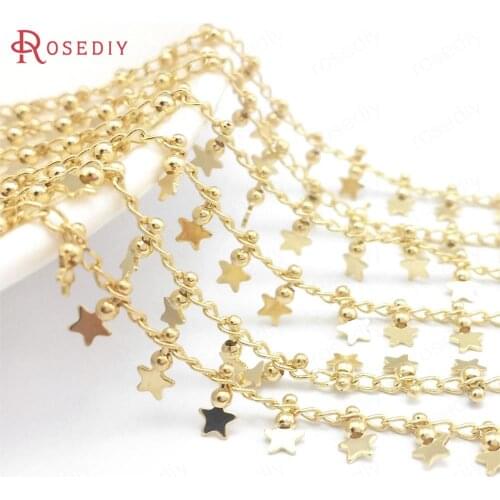 40491)50CM Per Piece 24K Gold Color Brass Star special Necklace Bracelets Chains Jewelry Making Supplies Findings Accessories