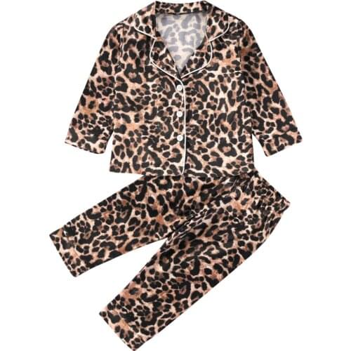 Baby Kids Girls Boys Solid Cotton Leopard Print Sets Long Sleeve Tops Pants Casual Infant Toddler Children Sleepwear 6M-6Y