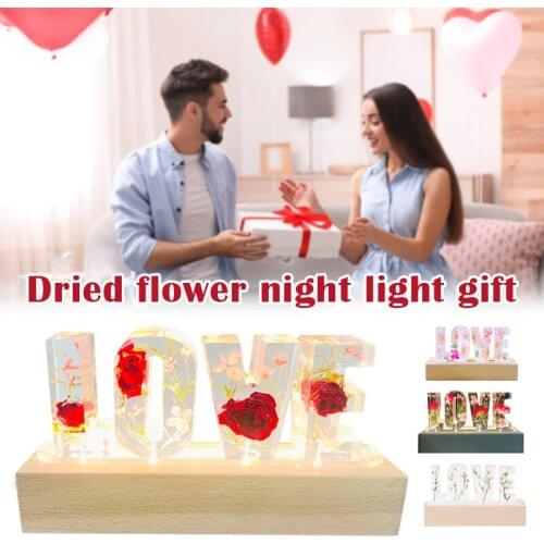 HOT Dried Flower Valentines Day Mothers Birthday Gift Light Love Nightlight Desk Lamp Decorative LED Light NDS