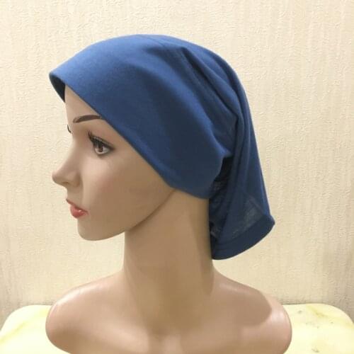 H066 plain with cardboard tube hats underscarf Muslim Turban Pure Color Stretch Inner Hijabs Women Head Scarf Under Hijab Bonnet