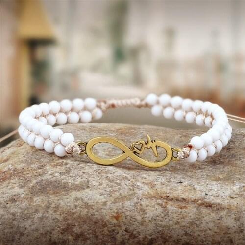 Infinity Braided Adjustable Bracelet 4mm Natural Stone White Porcelain Beaded Friendship Love Couples Bracelets Fashion Jewelry