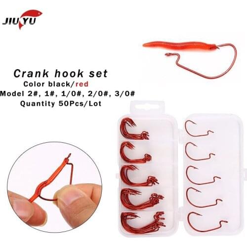 JiuYu 50pcs / set Fishing Hooks Carbon Steel Wide Crank Offset Fishhook For Soft Worm Bait bass Barbed Carp Fishing Hooks