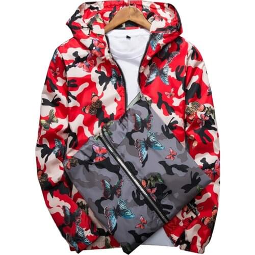 Men Spring Autumn Jackets Coats Male Casual Camouflage Butterfly Print Clothes Zipper Hoodie Jacket Windbreaker Dropshipping