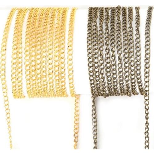 New factory price 10 Meters 2.5/3MM (3 Colors) Finsh Metal Brass Curb Chain for Necklace Jewelry Findings