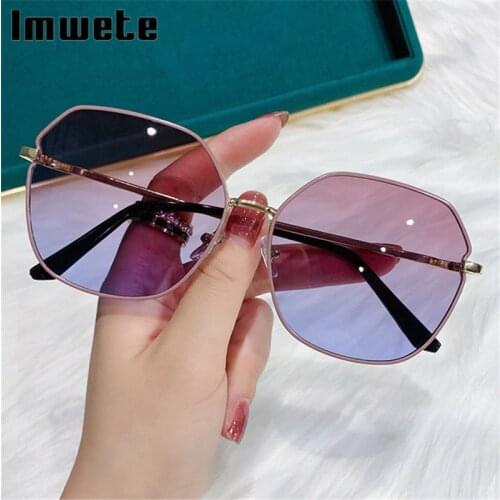 Imwete Fashion Women Sunglasses Men Metal Irregular Frame Sun Glasses Ladies Luxury Brand Designer Ocean Gradient Goggles Purple