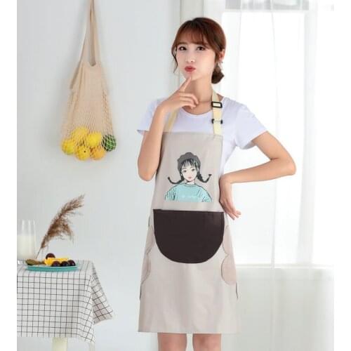 Wipeable Apron Black Knife And Fork Print Adult Water And Oil Proof Apron Kitchen Restaurant Cooking Bib Aprons With Pocket