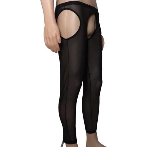 Men Erotic Open Crotch Buttock Sheer & Opaque Leggings Hot Pants Sexy Lingerie Gay Fetish Nightwear Underwear