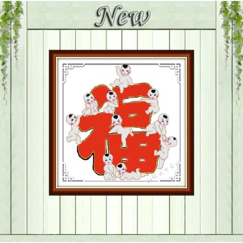 Ten kids carrying blessings painting counted printed on canvas DMC 11CT14CT Chinese Cross Stitch kits embroidery needlework Sets