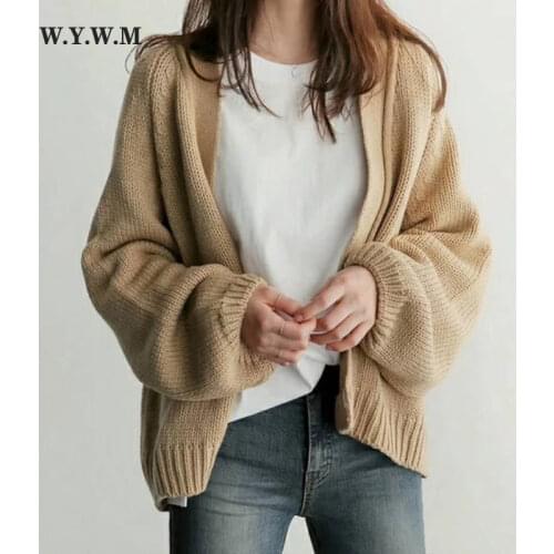 WYWM 2021 New Womens Cardigan Knitted Sweater Japanese Casual Loose Coat Winter Harajuku Solid Color Long Sleeve Female Tops