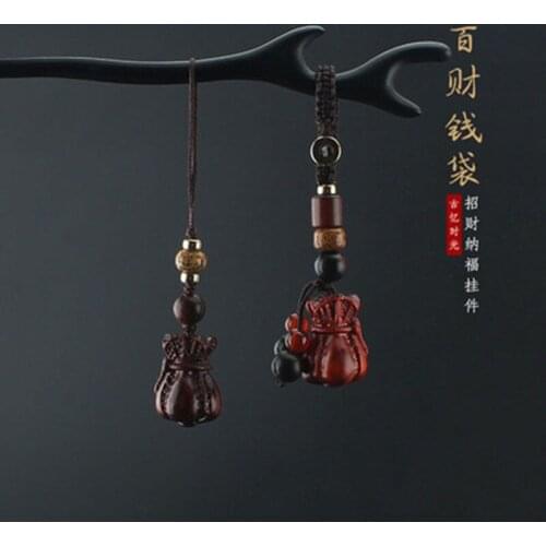 New fashion natural wood purse money bag keychain key ring for men women car key jewelry Buddha wood bag key chains
