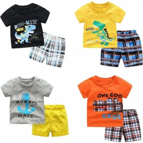 New Fashion Boys Pajamas Suit Summer Children Dinosaur Kids Sleepwear Baby Girls Clothes 100% Cotton Tee Shirt Short Pants Soft