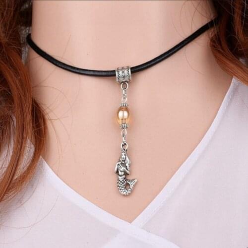 Black Leather Necklace Supernatural Pentagram Dog Bones Choker Dress Mermaid Pendant Coconut Tree Necklace Jewelry For Women