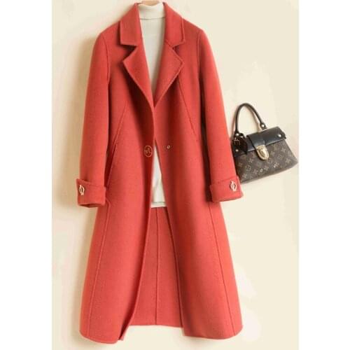 Double-sided woolen 100%wool coat womans mid-length slim woolen Windbreaker jacket female plus size autumn winter overcoats